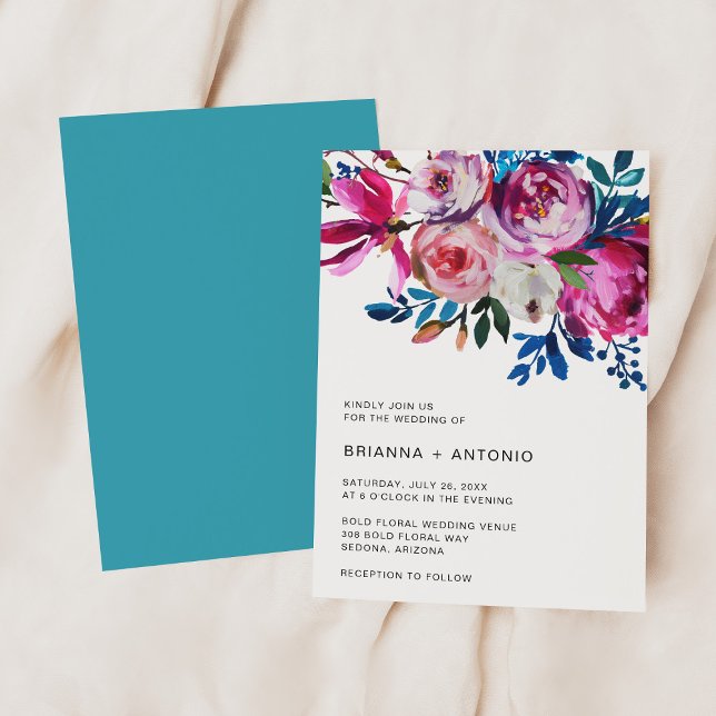 Invitación Elegante Boda moderno con flores rosadas (Subido por el creador)