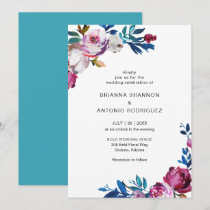 Invitación Elegante Boda moderno con flores rosadas