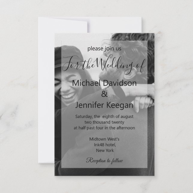 Invitación elegante boda moderno con fotos en blanco y negro (Anverso)
