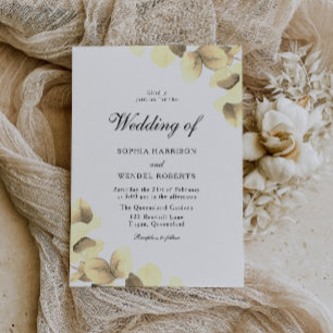 Invitación Elegante Boda moderno con hojas de oro acuarela