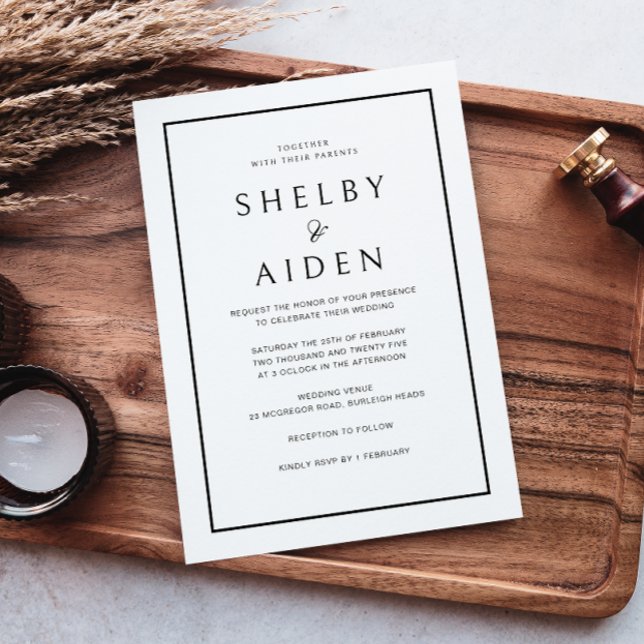 Invitación Elegante Boda moderno de borde blanco y negro (Subido por el creador)