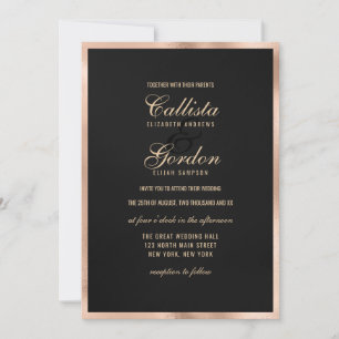 Invitación Elegante Boda moderno de borde metálico de oro neg