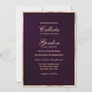 Invitación Elegante Boda moderno de borde metálico de oro púr