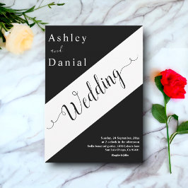 Invitación Elegante Boda Moderno De Caligrafía Blanca Y Negra