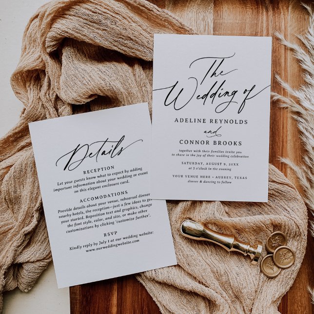 Invitación Elegante Boda moderno de caligrafía todo en uno (Subido por el creador)