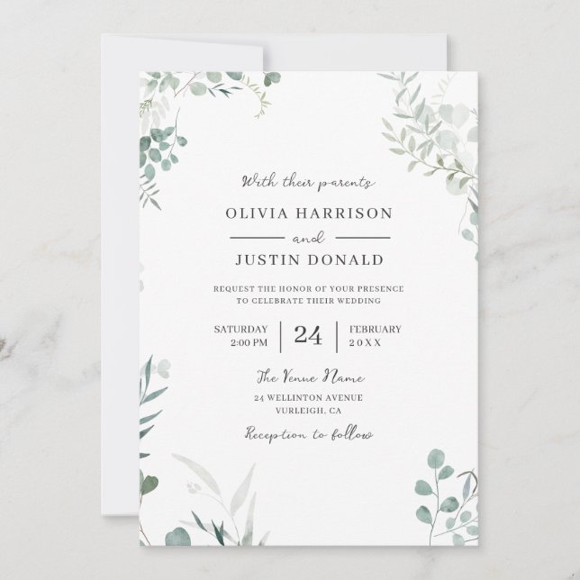 Invitación Elegante Boda moderno de color verde acuático (Anverso)