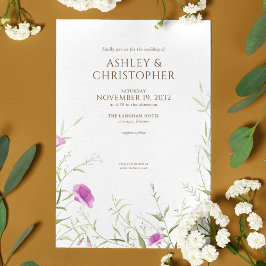 Invitación Elegante Boda Moderno de Flor Silvestre Blanco y B