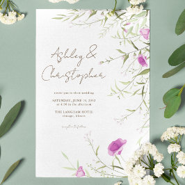 Invitación Elegante Boda Moderno de Flor Silvestre Blanco y B