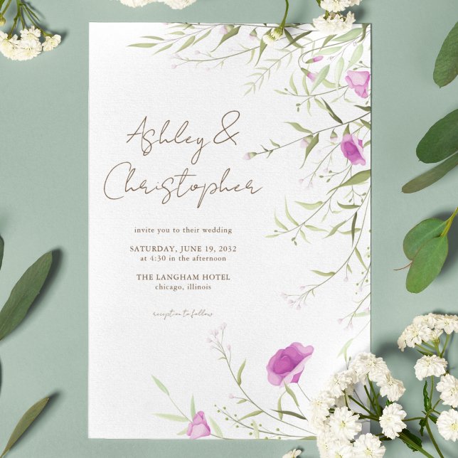 Invitación Elegante Boda Moderno de Flor Silvestre Blanco y B (Subido por el creador)