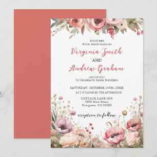 Invitación Elegante Boda moderno de flores rosadas y turbias