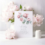 Invitación Elegante Boda moderno de flores rosadas y turbias<br><div class="desc">Flores rosas y eucalipto verde de salvia suave dejan invitaciones a la boda</div>