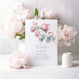 Invitación Elegante Boda moderno de flores rosadas y turbias