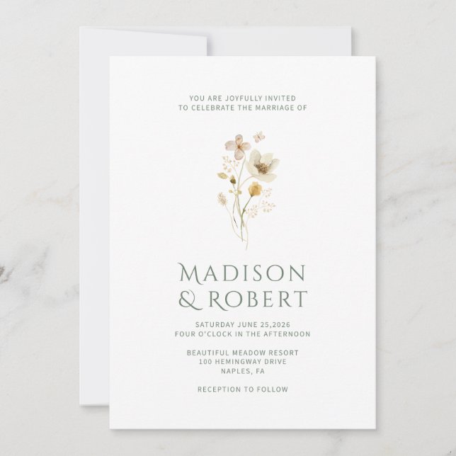 Invitación Elegante Boda moderno de flores silvestres (Anverso)