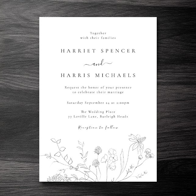 Invitación Elegante Boda moderno de flores silvestres blancas (Subido por el creador)