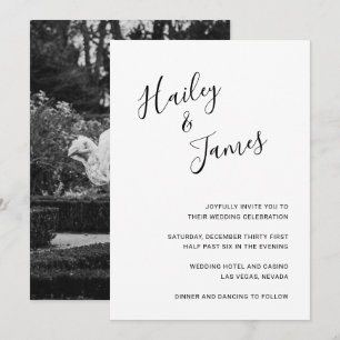 Invitación Elegante Boda moderno de fotografía en blanco y ne