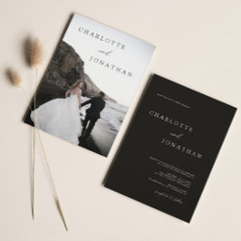 Invitación Elegante Boda moderno de fotografía negra clásica