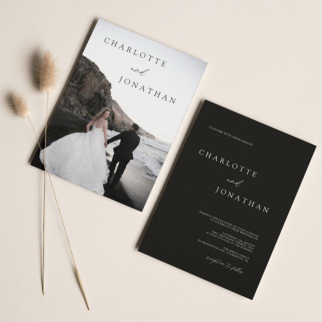 Invitación Elegante Boda moderno de fotografía negra clásica (Subido por el creador)