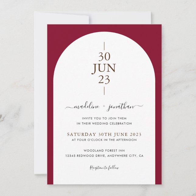 Invitación Elegante Boda moderno de fotos de la puerta roja d (Anverso)