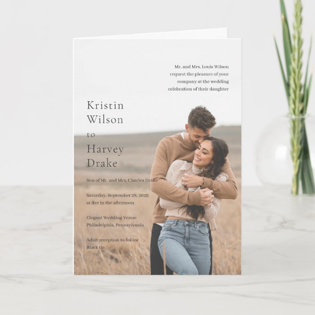 Invitación Elegante Boda moderno de fotos en blanco y negro (Anverso)