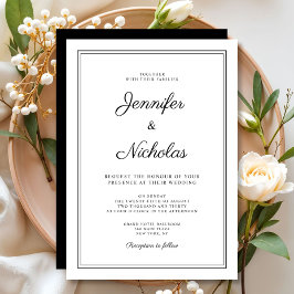 Invitación Elegante Boda Moderno De Guión Blanco Y Negro