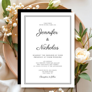 Invitación Elegante Boda Moderno De Guión Blanco Y Negro