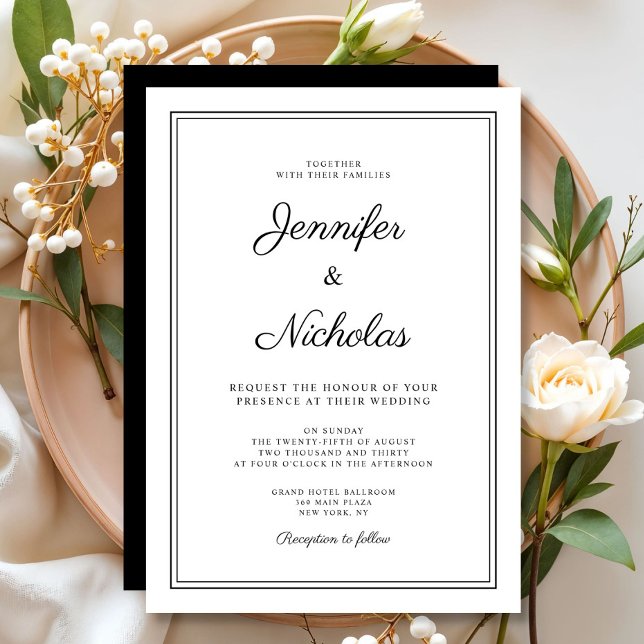 Invitación Elegante Boda Moderno De Guión Blanco Y Negro (Elegant Modern Black And White Script Wedding Invitation
)