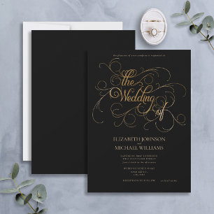 Invitación Elegante Boda moderno de guiones negro y oro