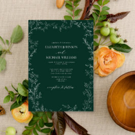 Invitación Elegante Boda moderno de hoja mínima verde esmeral