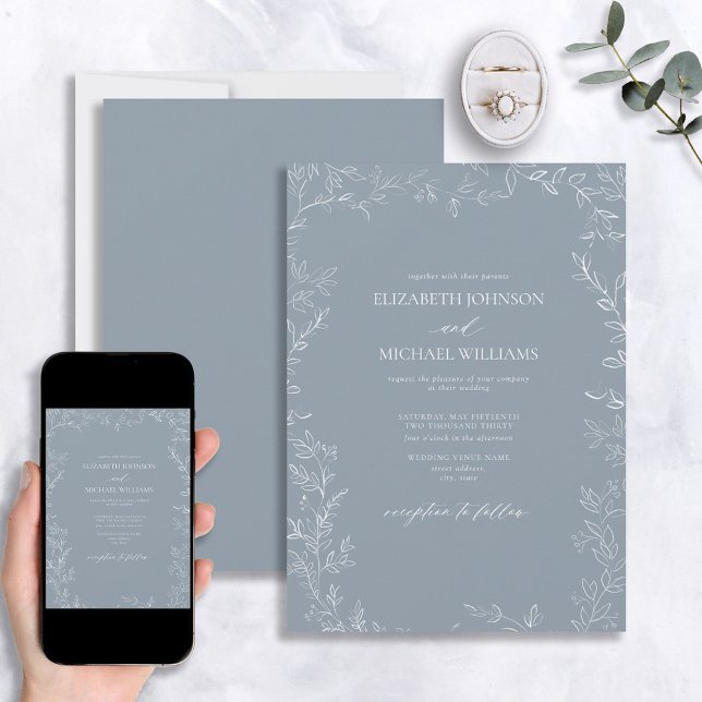 Invitación Elegante Boda moderno de hojas mínimas azul turque (Subido por el creador)