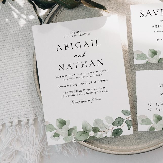 Invitación Elegante Boda moderno de hojas verdes todo el año (Subido por el creador)