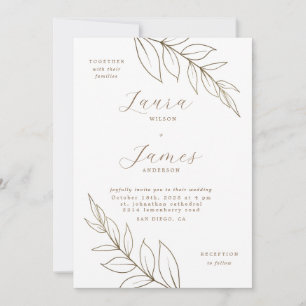 Invitación Elegante Boda moderno de la hoja de oro
