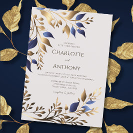Invitación Elegante Boda moderno de la hoja verde azul oro