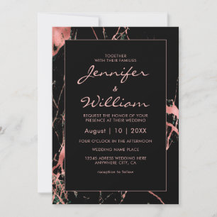 Invitación Elegante Boda moderno de mármol de oro negro