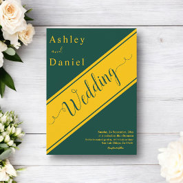 Invitación Elegante Boda Moderno De Moda Verde Y Oro De Lujo