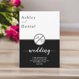 Invitación Elegante Boda Moderno De Monograma Blanco Y Negro