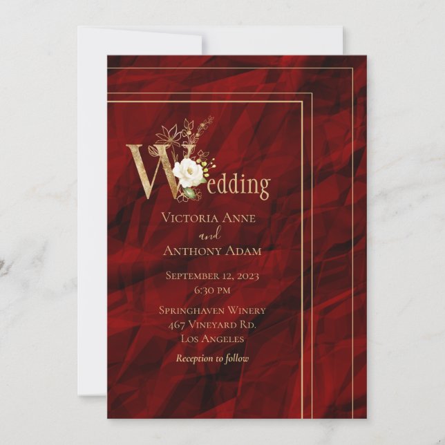 Invitación Elegante Boda moderno de oro rojo (Anverso)