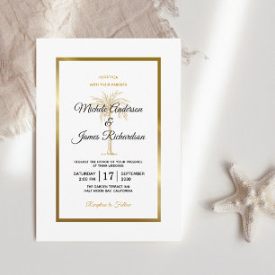 Invitación Elegante Boda moderno de palmera dorada blanca