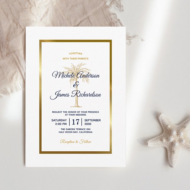 Invitación Elegante Boda moderno de palmera dorada blanca de  (Subido por el creador)