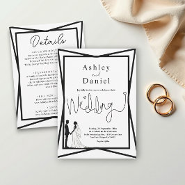 Invitación Elegante Boda Moderno De Pareja Blanco Y Negro