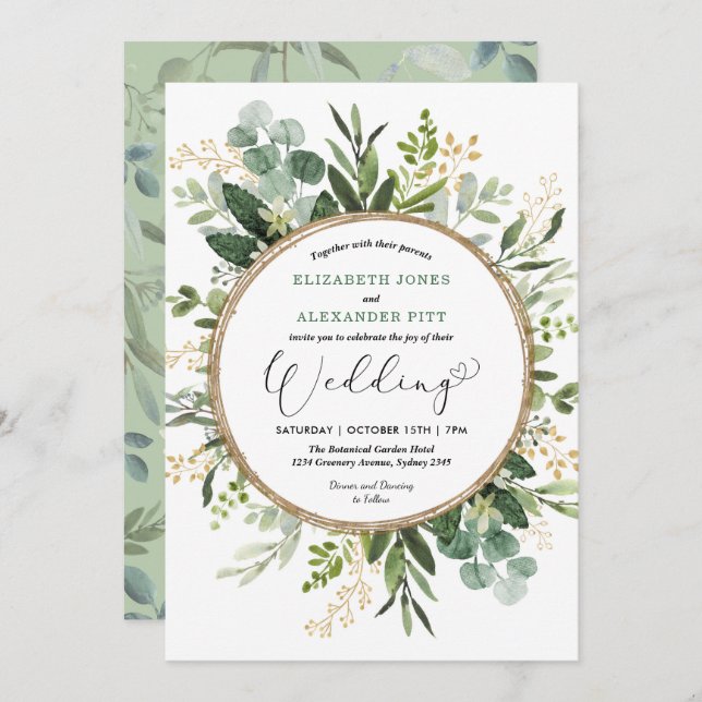 Invitación Elegante Boda moderno de vegetación botánica (Anverso / Reverso)
