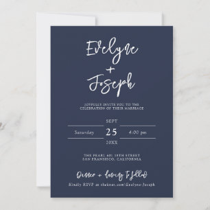 Invitación Elegante Boda moderno foto azul de la Marina Minim