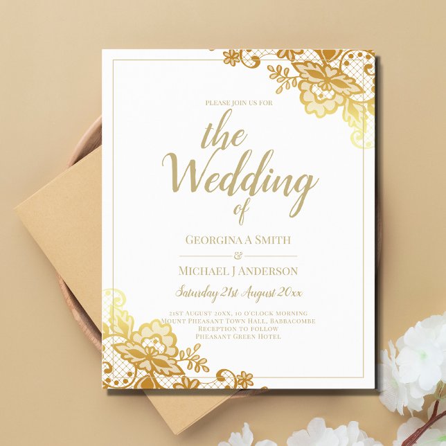 Invitación Elegante Boda moderno Lace de Oro Blanco (Subido por el creador)