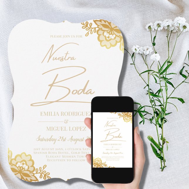 Invitación Elegante Boda moderno Lace de Oro Blanco (Subido por el creador)