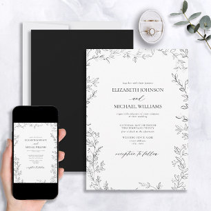 Invitación Elegante Boda moderno minimalista de hojas en blan