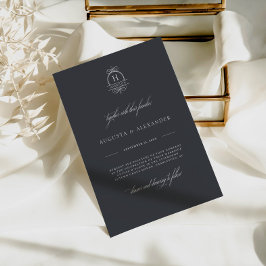 Invitación Elegante Boda moderno monograma gris oscuro