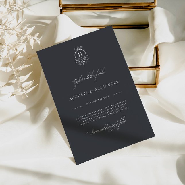 Invitación Elegante Boda moderno monograma gris oscuro (Subido por el creador)