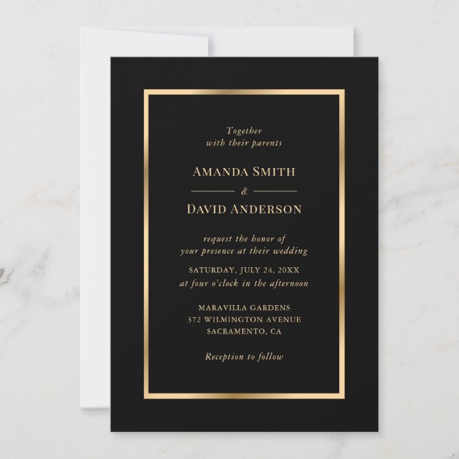 Invitación Elegante Boda moderno negro y oro (Anverso)