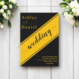 Invitación Elegante Boda Moderno Negro Y Oro Delicado