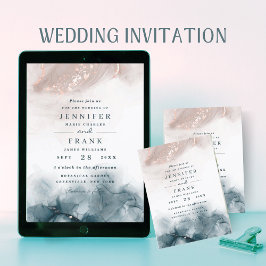 Invitación Elegante Boda moderno Rubor de tinta de alcohol az
