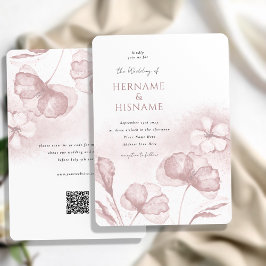 Invitación Elegante Boda moderno Rubor Floral rosa QR RSVP